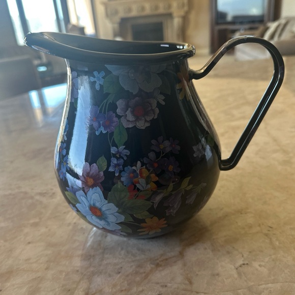 Macenzie Childs Black Enamel Flower Market Pitcher (New) - Picture 1 of 6